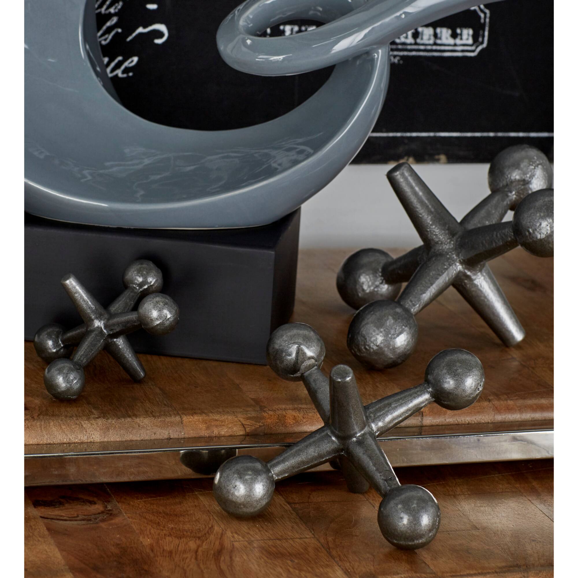 Gray Metal Modern Geometric Sculpture Set